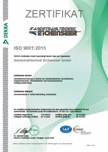 Dekra Zertifikat ISO 9001:2015